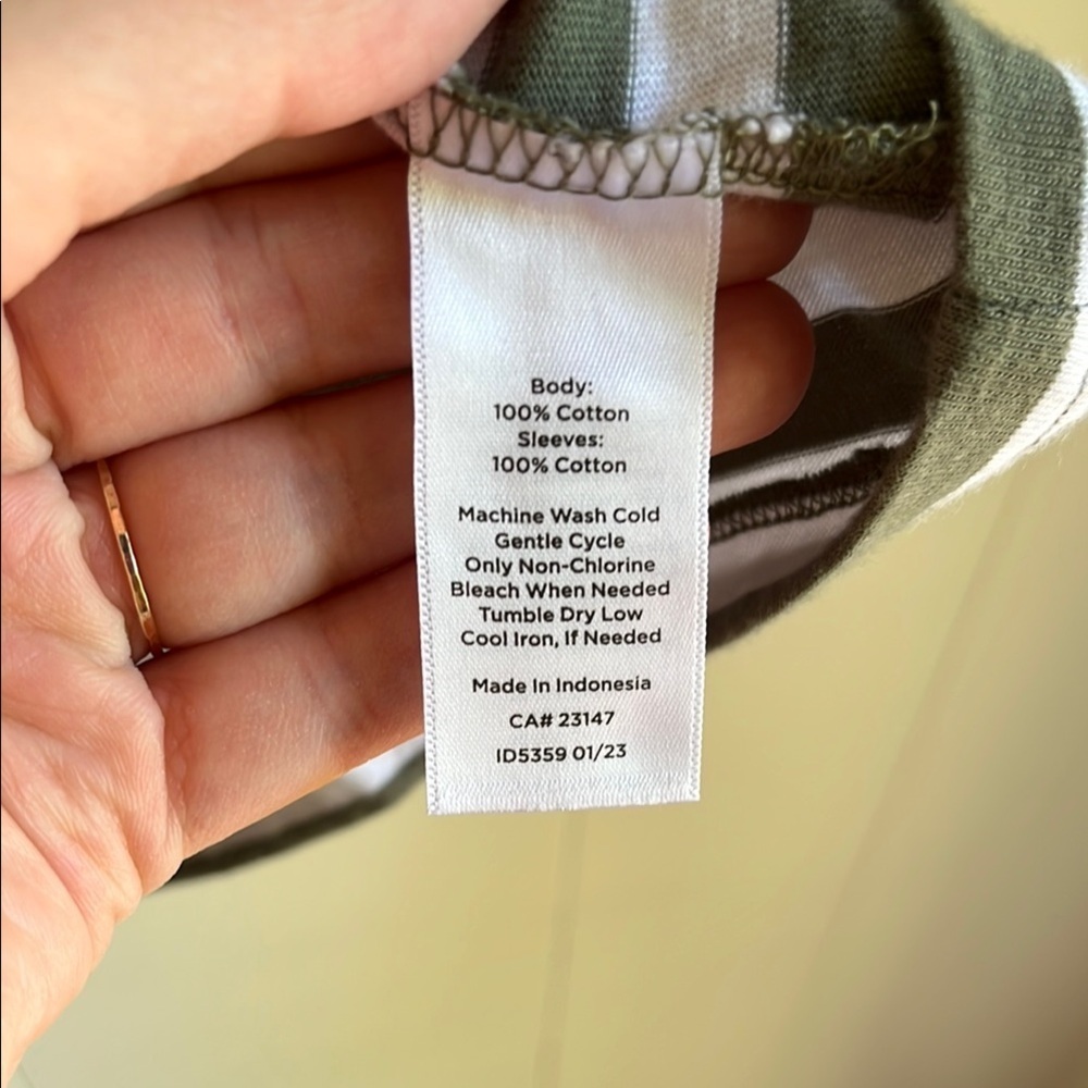 Talbots Green and White Striped Mixed Media Puff Sleeve Henley Blouse Sz XL - Picture 7 of 15